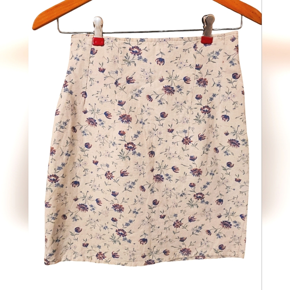 Vintage FLORAL Cotton-Linen Blend Skirt Clock House